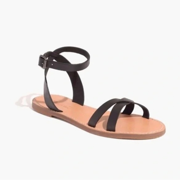 Madewell Shoes - Madewell The Boardwalk Ankle Sandal Black Leather Crisscross Flat Size 7